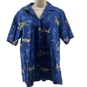 Kalaheo RJC Hawaiian Shirt Bombers B52s Fighter Planes Cotton USA Made Mens Larg